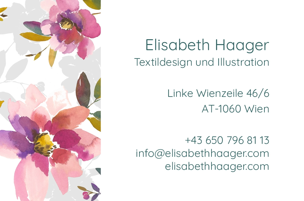 Drucksorten: Visitenkarte fuer Designerin Elisabeth Haager Vorderseite