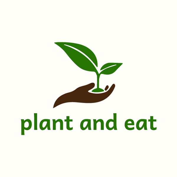 Logo-Design Wien: Logo für die Initiative Plant and Eat, eine dunkle Hand hält einen Setzling