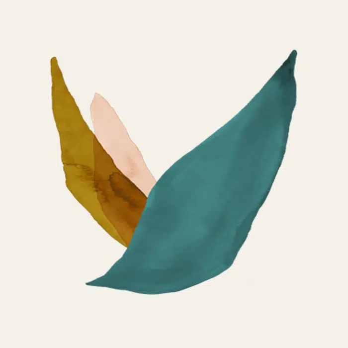 Logo von Hanna Eichenberger aus grafischen blätterartigen Elementen in Blaugrün, Rosa und Braun